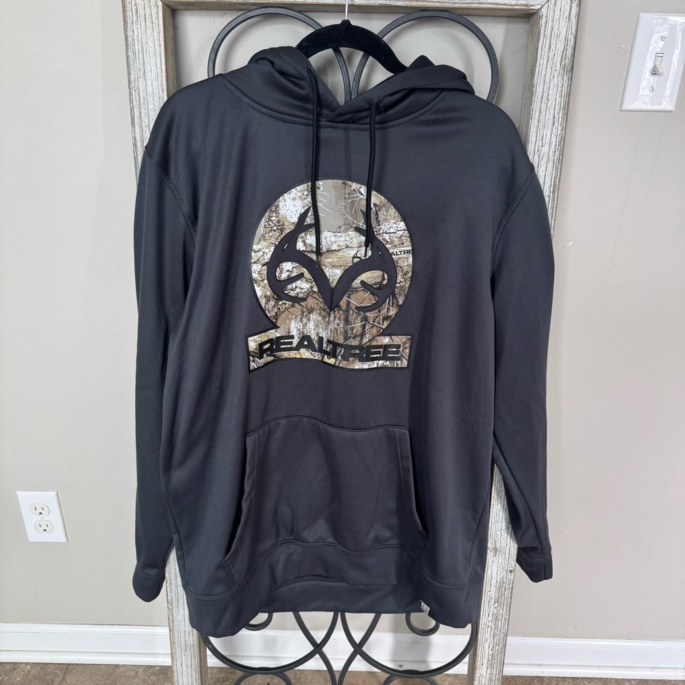 RealTree Men's Dark Gray‎ with Antler Outdoors Logo Hoodie Size Extra Large XL